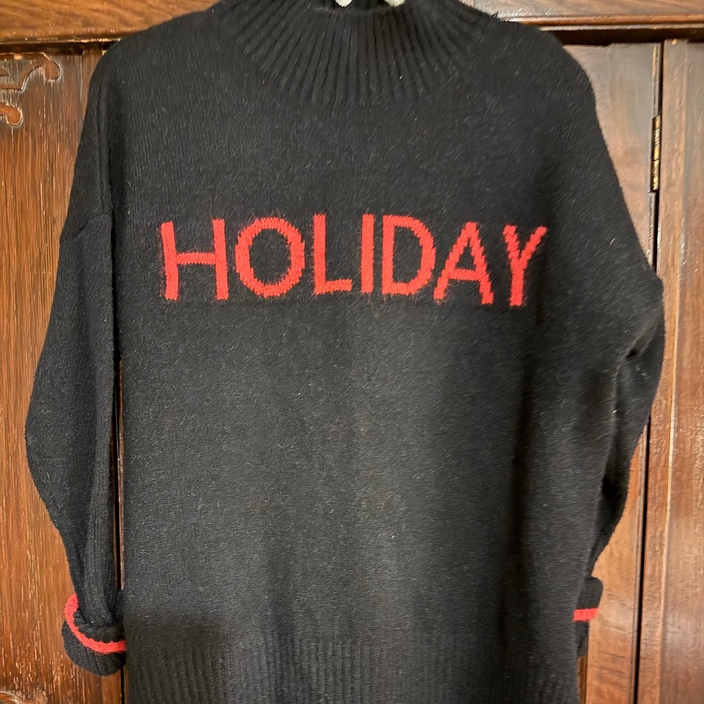Holiday Sweater Black with Red lettering by Elan